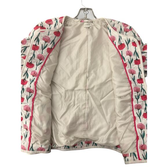 J.Crew Quilted Floral Jacket Pink Red Flowers Button Front Cotton Coat Medium 8 - Picture 5 of 10